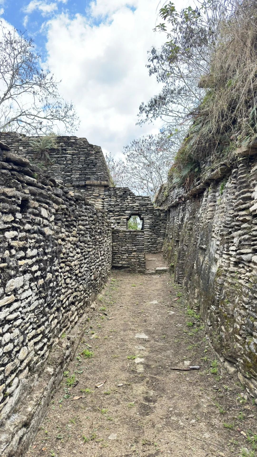 Pasillo entre muros en Toniná